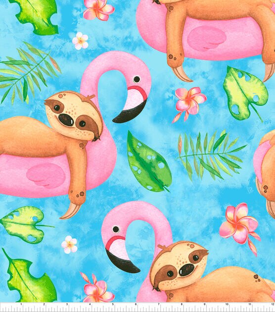 Pool Time Sloths Novelty Cotton Fabric, , hi-res, image 2
