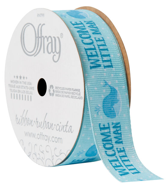 Offray 7/8" x 9' Welcome Little Man Whale Icon Grosgrain Ribbon, , hi-res, image 1