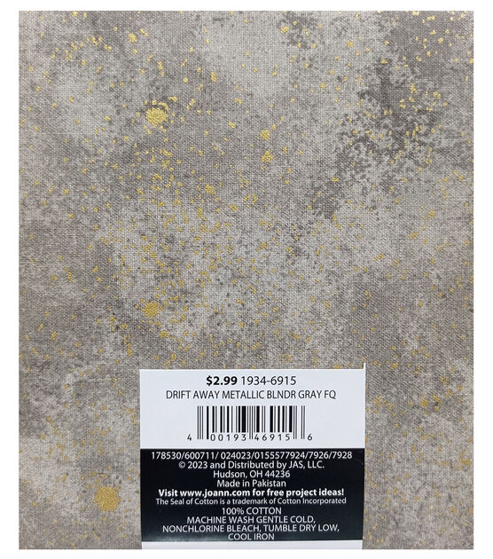 18" x 21" Gray Metallic Cotton Fabric Quarter 1pc by Keepsake Calico, , hi-res, image 2