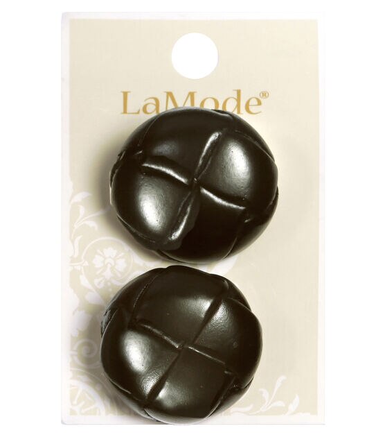 La Mode 1 1/8" Black Woven Pattern Leather Shank Buttons 2pk