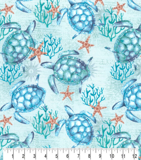 Novelty Cotton Fabric Sea Turtles & Starfish