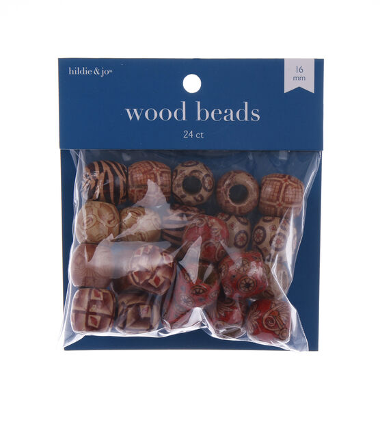16mm Wood Printed Barrel Beads 24pc by hildie & jo