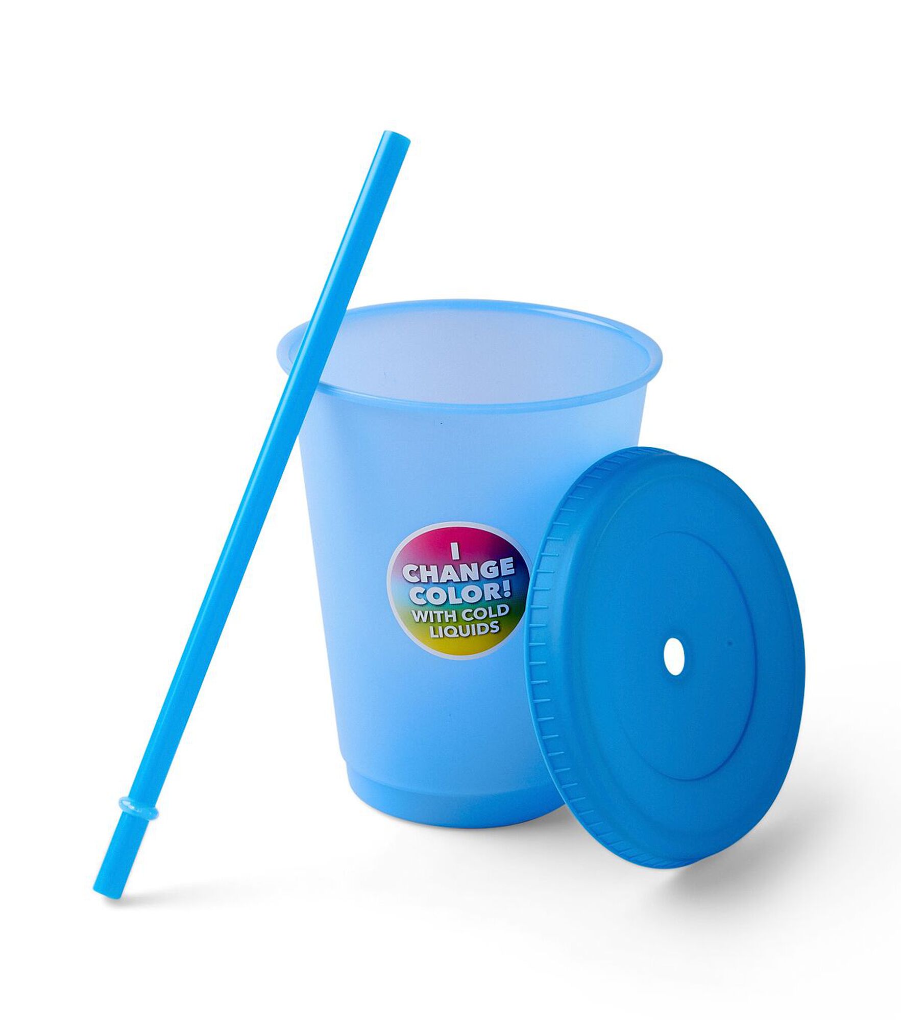 18oz Summer Color Changing Cup With Straw by Happy, Blue, hi-res