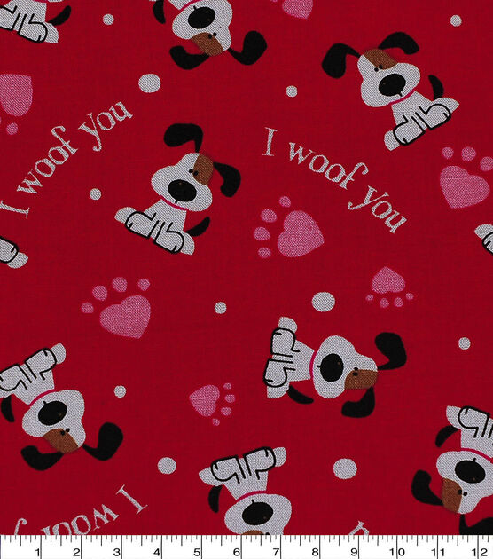 I Woof You Red Valentine's Day Cotton Fabric