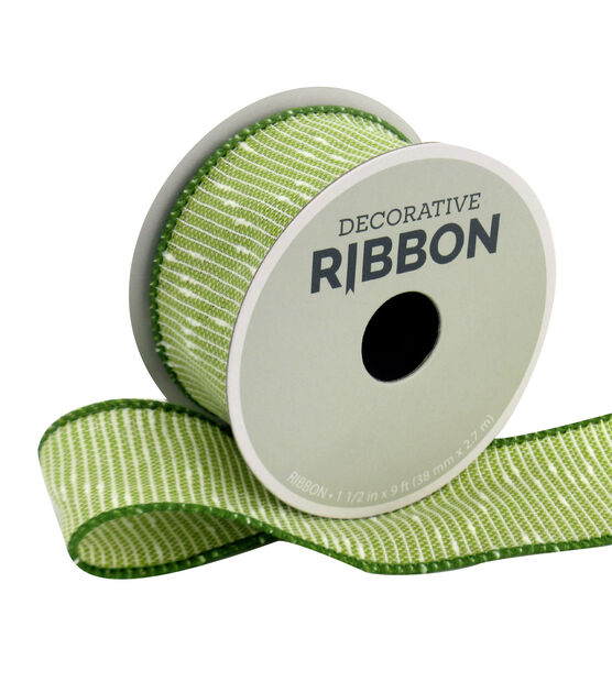 Save the Date Textured Decorative Ribbon 1.5''x9' Green & White