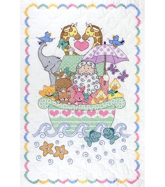 Jack Dempsey 40" x 60" Noah's Ark Stamped Crib Quilt Top