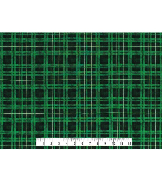 Green & Black Plaid Christmas Cotton Fabric, , hi-res, image 4