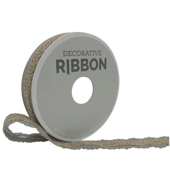 Decorative Ribbon Burlap on Lace 3/4''x15' Gray
