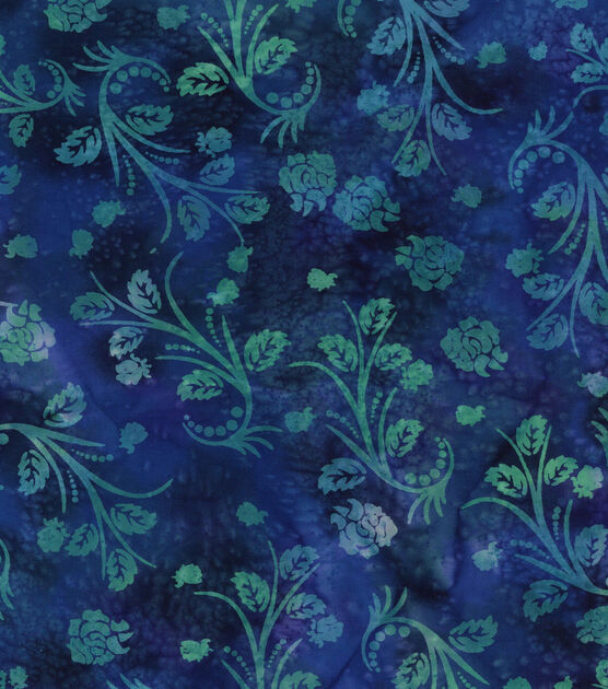 Rose Scroll Blue Purple Batik Cotton Fabric
