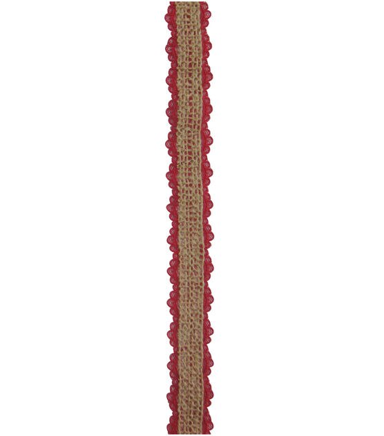 Decorative Ribbon Burlap on Lace 3/4''x15' Red, , hi-res, image 2