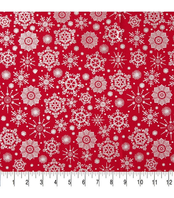 White Snowflakes on Red Christmas Metallic Cotton Fabric, , hi-res, image 3