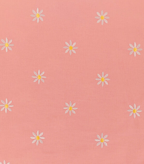 Daisy Embroideries on Peach Quilt Cotton Fabric by Keepsake Calico, , hi-res, image 1
