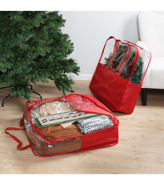 Honey Can Do 2-Pack Red Clear-View Christmas Storage Bags With Handles, , hi-res, image 3