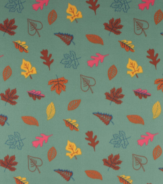 Leaves On Green Blizzard Fleece Fabric, , hi-res, image 1