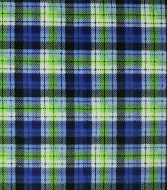 Green & Blue Vertical Plaid Anti Pill Fleece Fabric, , hi-res, image 1