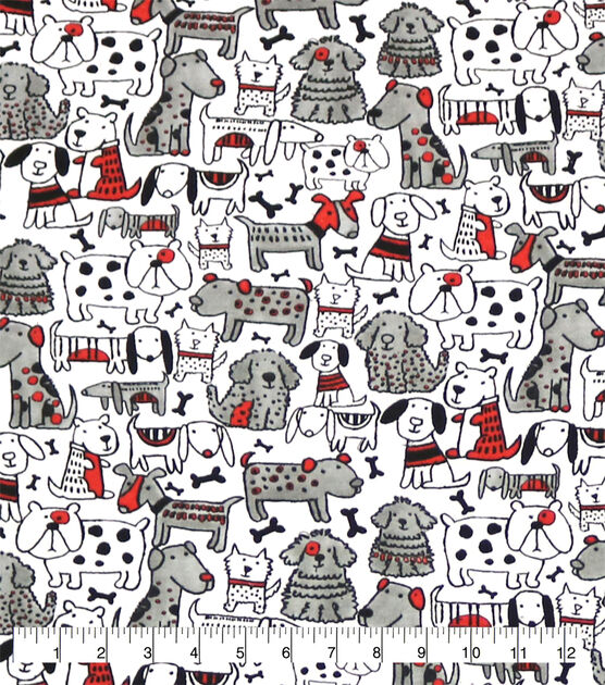 Sketched Dogs Red & Black Super Snuggle Flannel Fabric