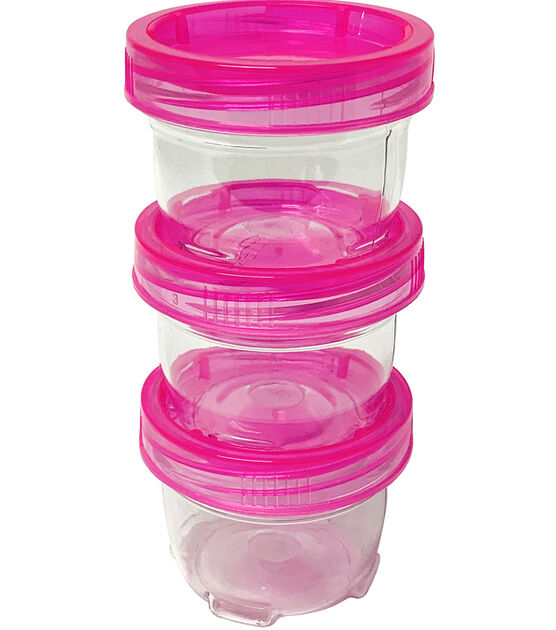 Everything Mary 2" x 1.5" Plastic Stackable Jars With Pink Lids 3pk