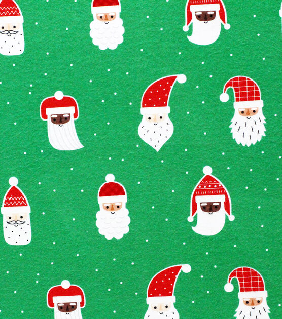 Santa Heads & Dots on Green Super Snuggle Christmas Flannel Fabric