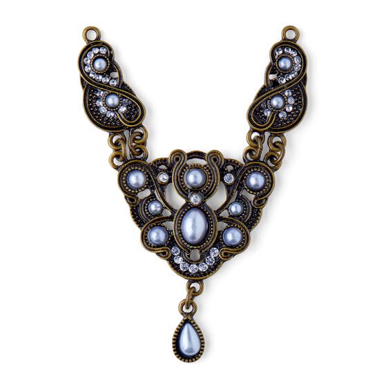 Oxidized Brass Triangular Pendant With Fancy Pearls by hildie & jo, , hi-res, image 2