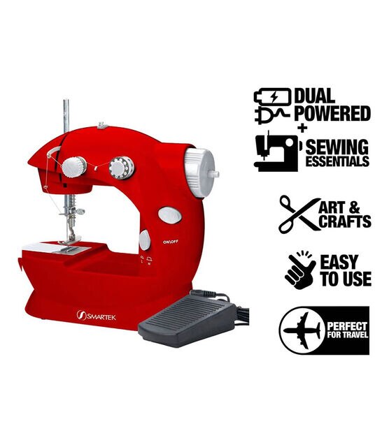 Smartek Mini Red Portable Sewing Machine With Pedal, , hi-res, image 3