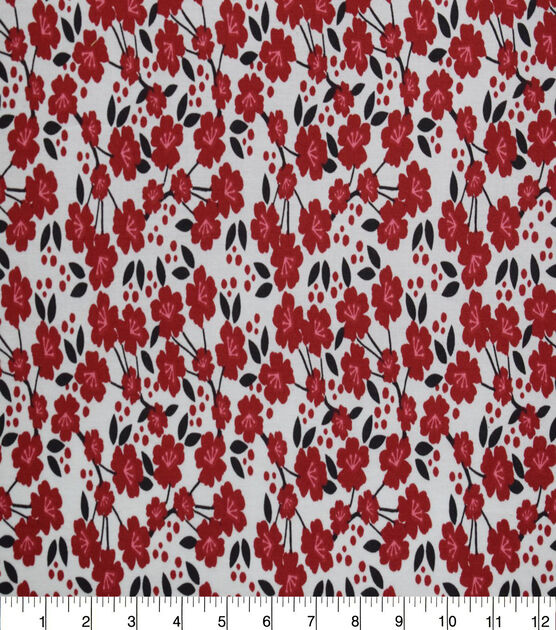 Red Floral & Leaves on White Quilt Cotton Fabric by Quilter's Showcase