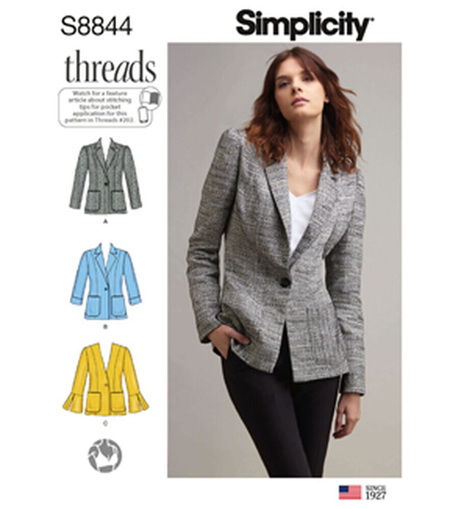 Simplicity S8844 Size 6 to 24 Misses Petite Blazer Sewing Pattern, U5 (16-18-20-22-24), swatch