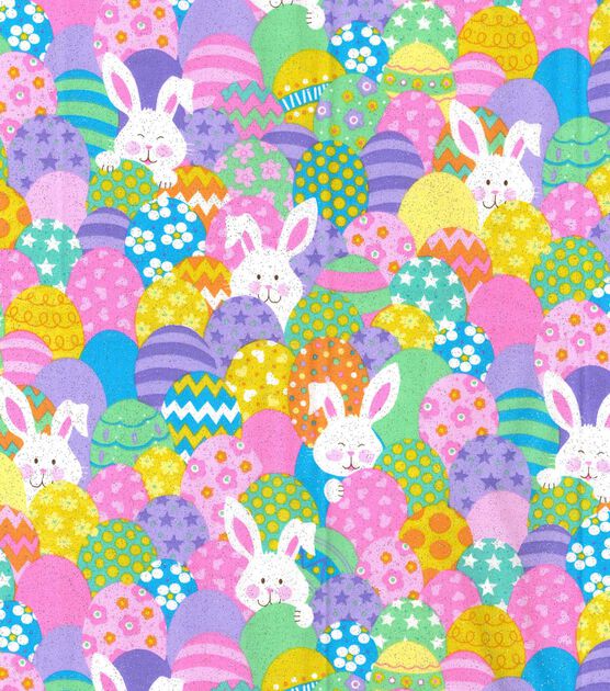 Fabric Traditions Bunnies & Eggs Easter Glitter Cotton Fabric