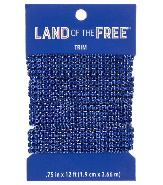 Land of the Free Rhinestone Trim 0.75'' Blue