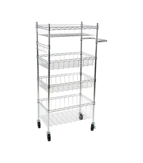 Organize It All 47" Silver 4 Tier Rolling Utility Cart With Baskets, , hi-res, image 1