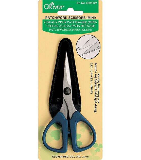 Clover Patchwork Scissors Mini 4.5" with Sheath Cover