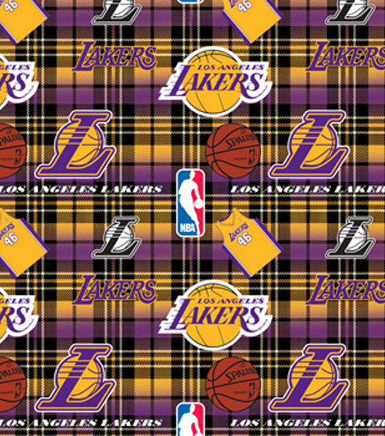 NBA Fleece Fabric- LA Lakers Plaid