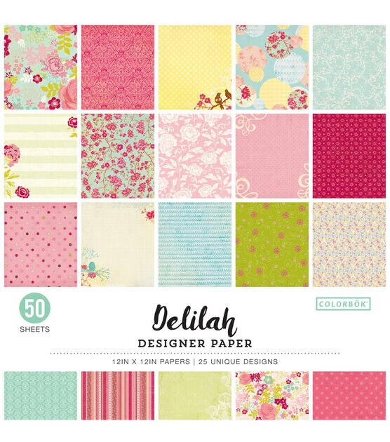 Colorbok 68lb Designer Single Sided Paper 12"X12" Delilah, 25 Designs