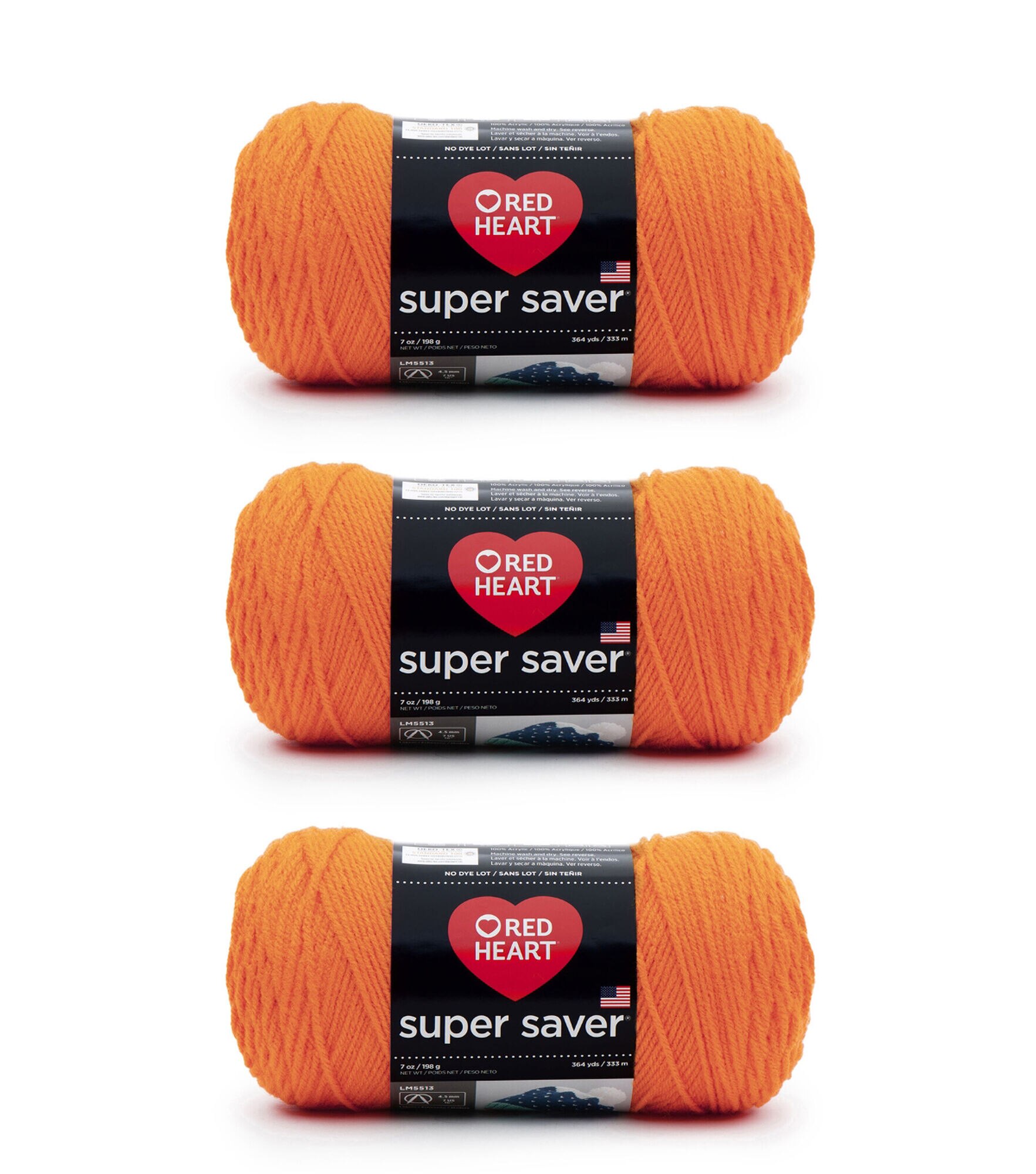 Red Heart Super Saver 364yds Worsted Acrylic Yarn 3 Bundle, Pumpkin, hi-res