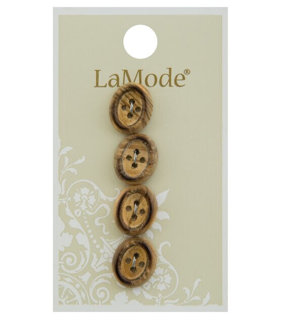 La Mode 9/16" Wood Oval 4 Hole Buttons 4pk