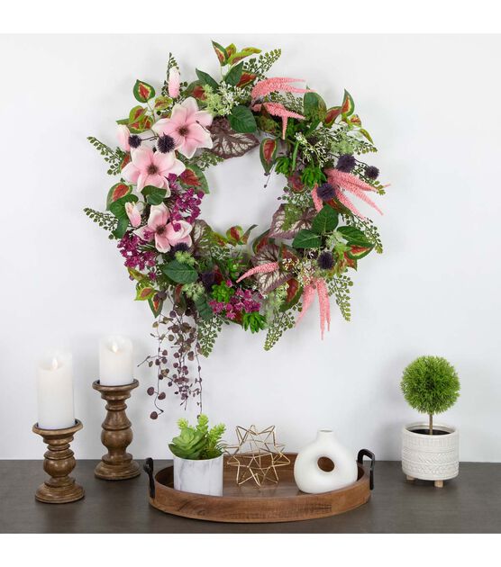 Northlight 24" Spring Pink Succulents & Green Fern Wreath, , hi-res, image 3