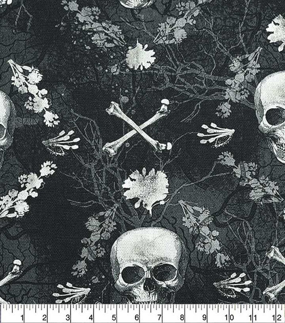 Floral Jolly Rogers Cotton Canvas Fabric, , hi-res, image 2