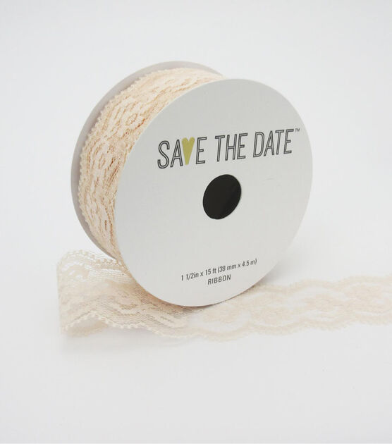 Save the Date 1.5" x 15' Blush Lace Ribbon