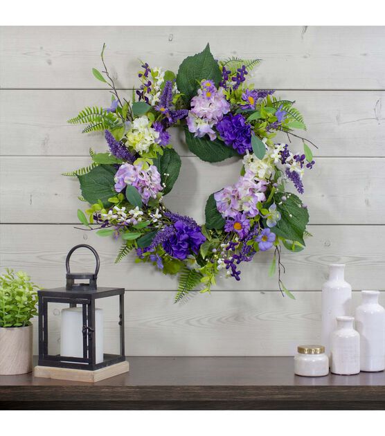 Northlight 26" Spring Purple Hydrangeas & Green Wreath, , hi-res, image 2