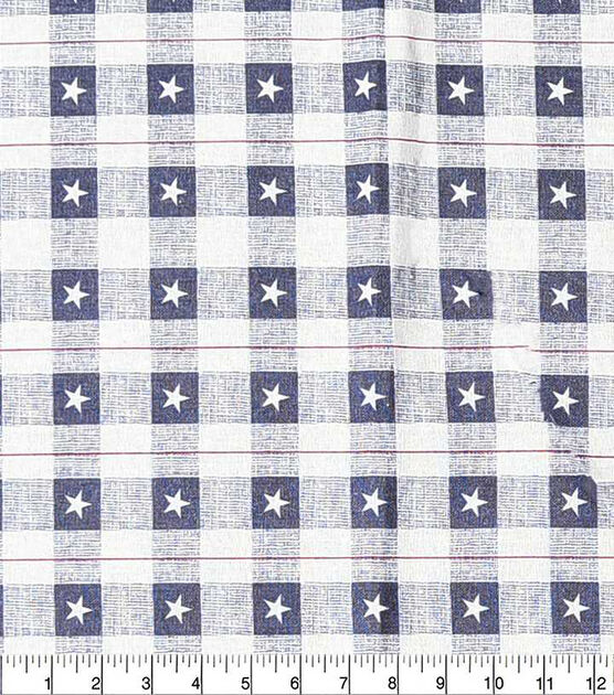 Americana Plaid Stars Navy Patriotic Prints Cotton Fabric, , hi-res, image 2