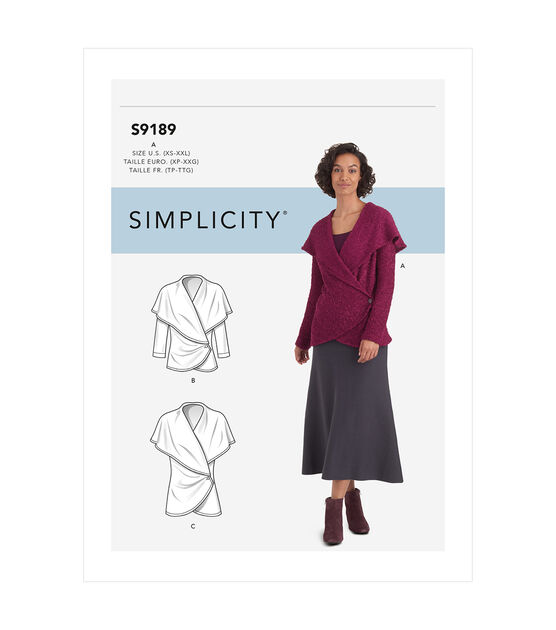 Simplicity S9189 Size XS to 2XL Misses Knit Wrap Jacket Sewing Pattern