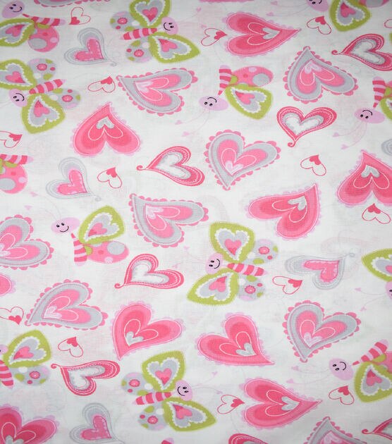 Pink Butterflies & Hearts Quilt Cotton Fabric by Keepsake Calico, , hi-res, image 2