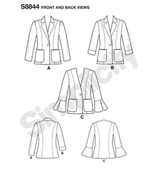 Simplicity S8844 Size 6 to 24 Misses Petite Blazer Sewing Pattern, , hi-res, image 8