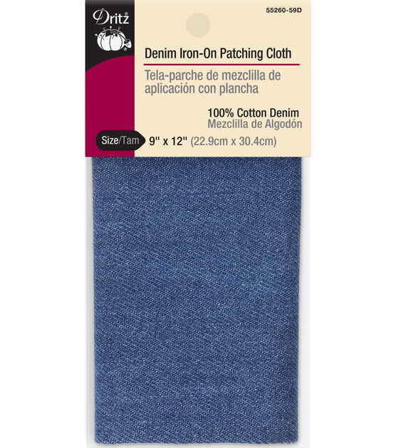Dritz Denim Iron-On Patching Cloth, 9" x 12", Faded Blue