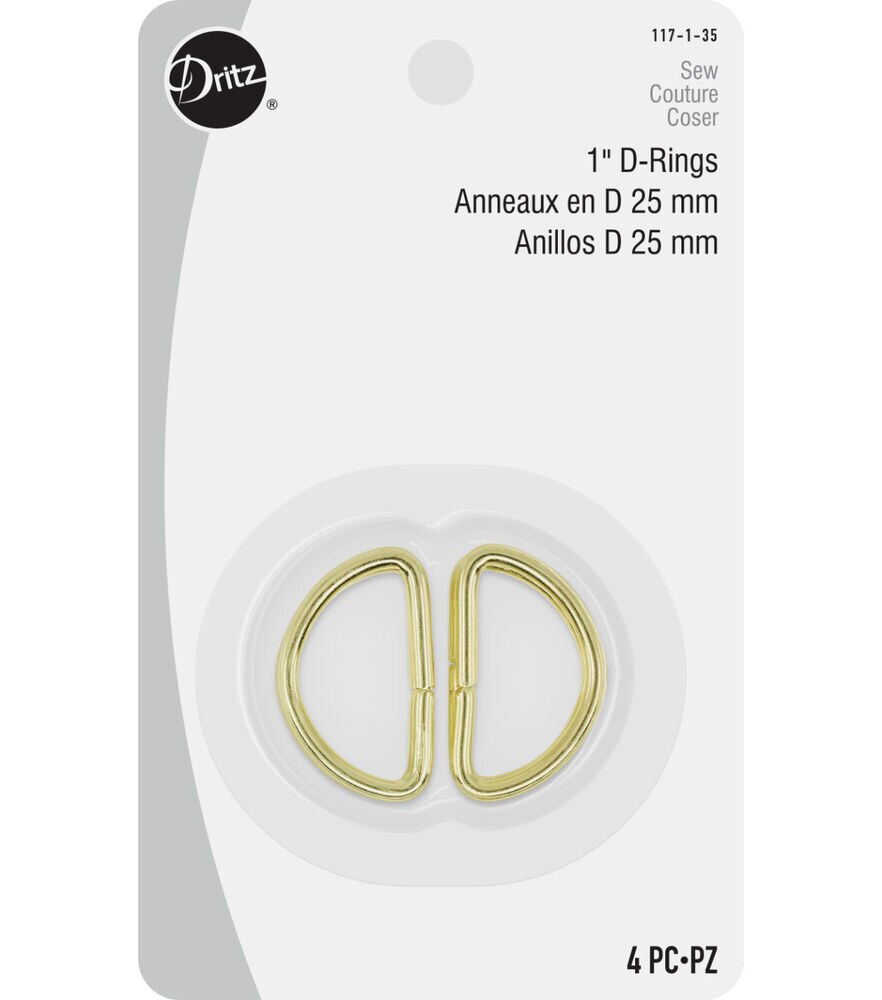 Dritz 1" D-Rings, Nickel, 4 pc, Gold, swatch
