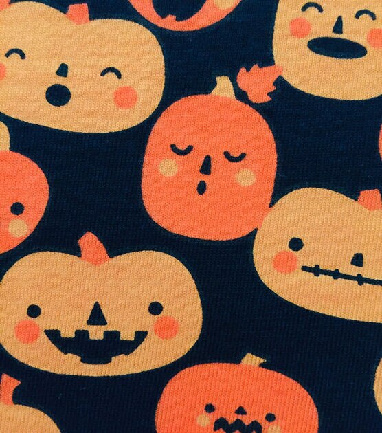 Black Happy Jack O Lantern Jersey Knit Fabric by POP!, , hi-res, image 3