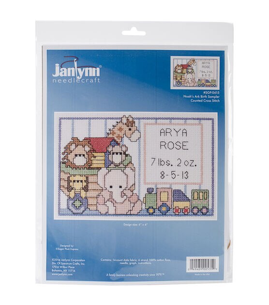Janlynn 6" x 4" Noah's Ark Birth Sampler Counted Cross Stitch Kit