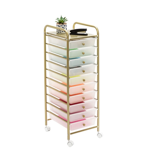 38" Rolling Storage Cart With 10 Plastic Drawers
