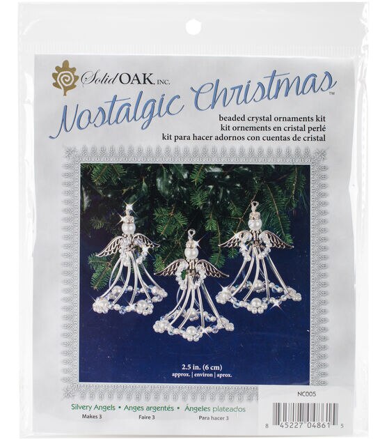 Solid Oak Nostalgic Christmas Beaded Crystal Ornaments Kit Silver Angels