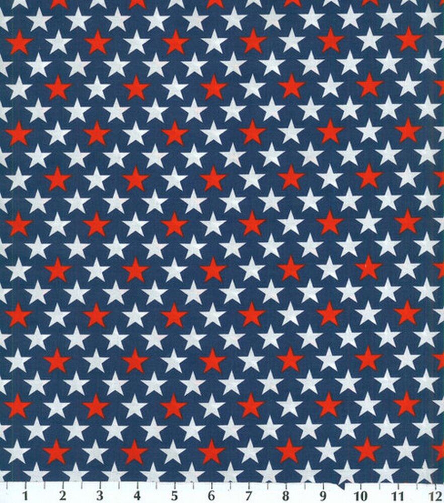 Bold Stars Patriotic Cotton Fabric, Blue, swatch