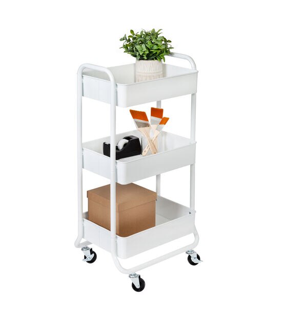 Honey Can Do 16.5" x 32.5" White 3 Tier Metal Rolling Cart, , hi-res, image 1